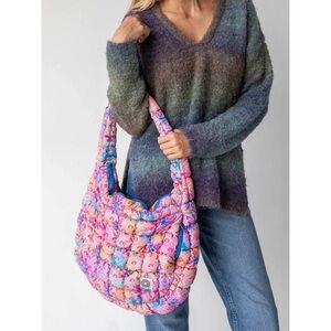 Natural Life NWT Puffy Fit-It-All Shoulder Bag Pink Watercolor Floral Sold Out